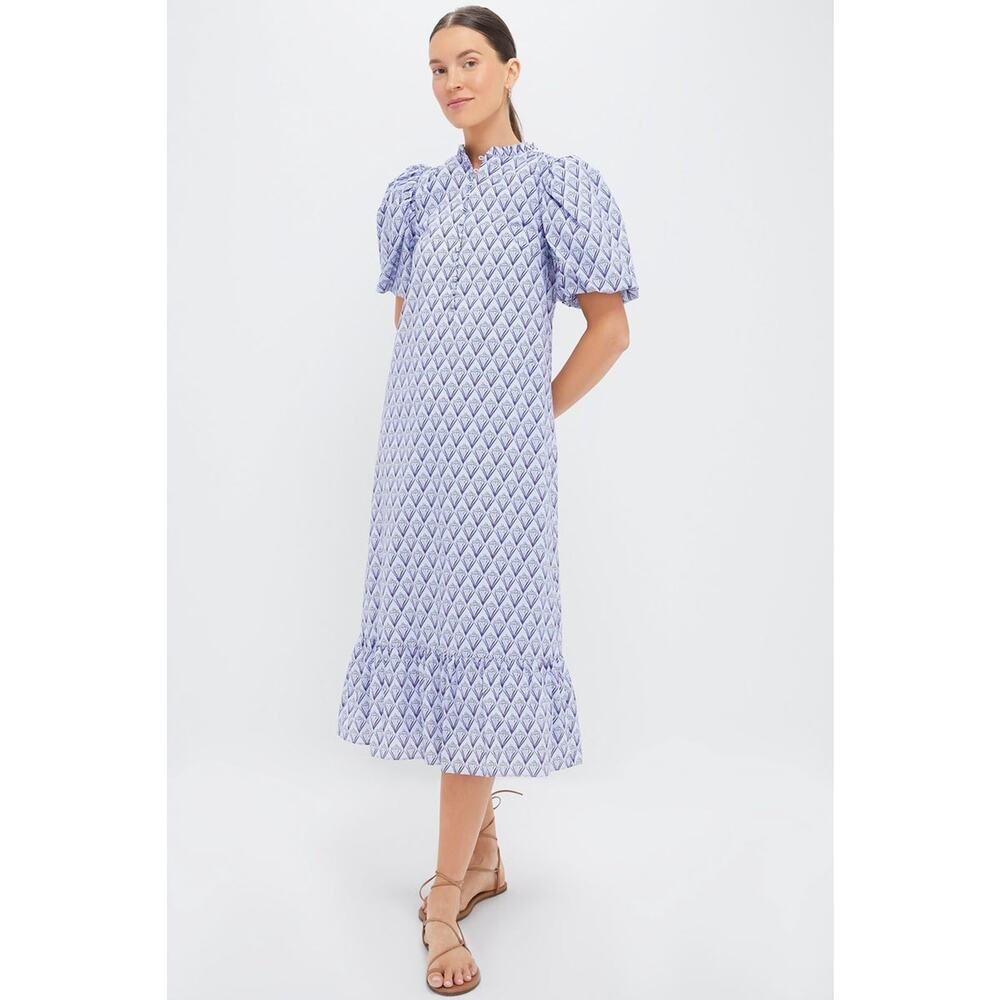 HYACINTH HOUSE Periwinkle Trellis Floral Mimi Midi Dress Size M NWT